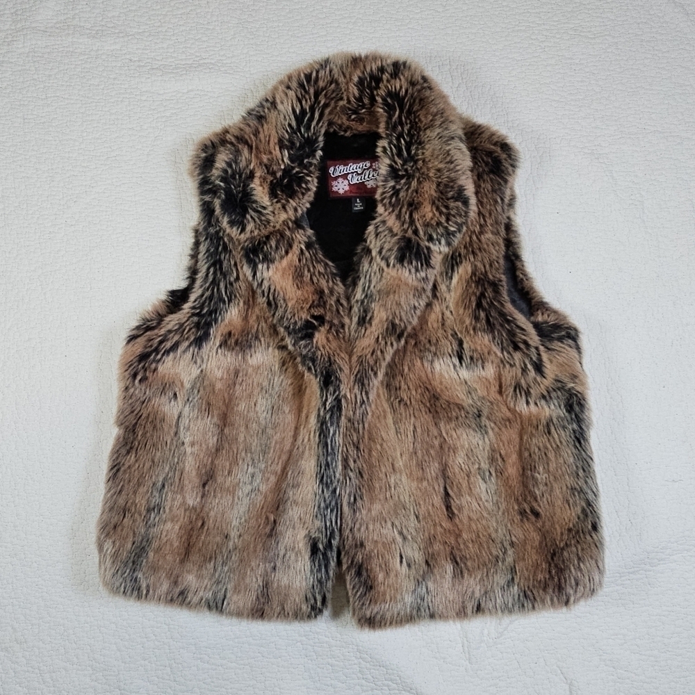 Vintage Valley Faux Fur Vest - Black, Brown, & Tan Beige by Country Clothing Co